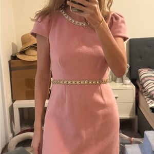 LoveShackFancy Pink Mini Dress with Embellished Trim